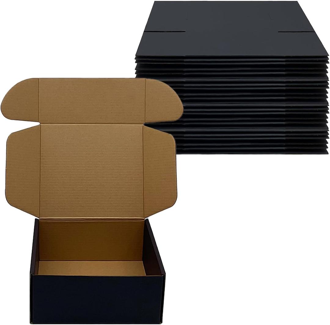 24 Pack 7x6x3 inch Black Shipping Boxes, Cardboard Packaging Boxes for Mailing Shipping Corrugated Cardboard Boxes for Packaging Small Business Craft Flat Shipping Boxes Empty Gifts Giving Products