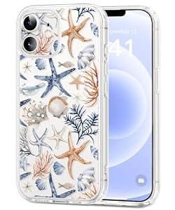 Dibrell for iPhone 12 Case, [Full Camera Protection] [Not Yellowing] [Military-Grade Drop Protection] Cute Clear Slim Shockproof Protective Phone Cover for Women Girls 6.1", Starfishes/ Blue