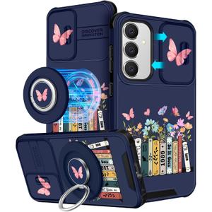 for Samsung Galaxy S25 Plus/S24 Plus Case - [2in1] Women Cute Girls Phone Cover Girly Aesthetic Book Unique Design Camera Cover Compatible with MagSafe Ring Holder Stand Funda