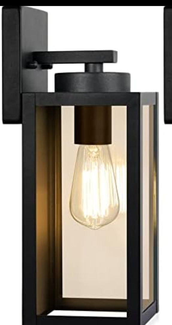 Outdoor Wall Light Fixtures, Exterior Waterproof Lanterns, Porch Sconces Wall Mounted Lighting with E26 Sockets & Glass Shades, Modern Matte Black Wall Lamps for Patio Front Door Entryway,