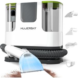 Upholstery Carpet Cleaner, MUJERBAY® 12Kpa Portable Spot and Stain Cleaner, Easy Move with Universal Wheels & Handle, 1.18-inch Deep Cleaning Machine for Couch, Stairs, Car and Pet Messes.Green