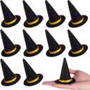 NUOBESTY 10Pcs Mini Felt Witch Hats, Wine Bottle Decor Wine Bottle Toppers Miniature Witch Hat Caps for Halloween Decor, DIY Projects, Dolls, Cupcakes (Black)