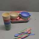 24 PCS Wheat Straw Dinnerware Set for Kids Toddler Plate Bowl Cup Sets Unbreakable BPA-Free Tableware Set with Divided Plate Microwave Dishwasher Safe Perfect for Home School Picnics, Small Damage on the pink plate
