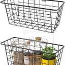 MaraFansie Hanging Kitchen Baskets Wire Storage Basket Over the Cabinet Door Organizer, No Drilling Adhesive Basket for Cabinet Pantry Organization and Kitchen, Bathroom, Storage, 2 Pack, Black (A-BLACK)