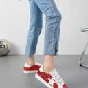 PARTY Women's Fashion Sneaker Lace Up Low Top Comfortable Cushioned Walking Shoes,Podcast,RED Glitter,8