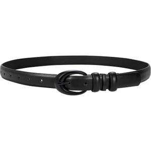 TRIWORKS Women Leather Belt for Jeans Pants Fashion Ladies Skinny Faux Leather Dress belt with Gold Buckle (Fit Waist Size 23"-26", Matte Black