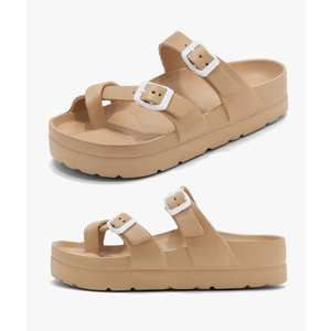 Womens Platform Sandals with Arch Support, Adjustable Buckle Beach Sandal Woman Comfort Lightweight Ultra Cushion EVA Slides, Size 10
