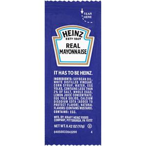 Heinz Mayonnaise Single Serve Packages, 0.42 Oz, Pack of 200 BB 6/13/26