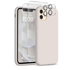 Pack of 2 COFFKER for iPhone 11 Phone Case, [2X Screen Protector + 2X Camera Protector], Liquid Silicone Ultra Slim Shockproof Protective Cover, Soft Microfiber Lining with iPhone 11 Case 6.1", Stone