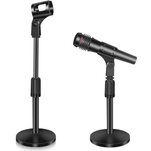 2 Pack Mic Stand Desk, Desktop Microphone Stand Adjustable Microphone Holder Table Mic Stand with Mic Clip and 5/ 8" to 3/ 8" Mic Stand Adapter for Blue Yeti Shure Microphone