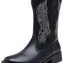 Jousen Cowboy Boots for Men Embroidery Men's Western Boots Retro Square Toe Mens Boot Botas Vaqueras Para Hombre (AMY8420 black 11.5)