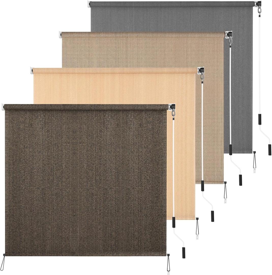 HIDODO Outdoor Roller Shade 5' W x 6' L Cordless Patio Shades Roll Up Outdoors Blinds with UV Protection, Exterior Roller Shades Cloth for Porch Pergola, Mocha