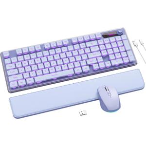 Wireless Keyboard and Mouse Combo - 9 Backlit Effects, Wrist Rest, Double-Shot Keycaps, Metal Panel, Long-Lasting Rechargeable, 2.4G Keyboard Mouse Set for Windows Mac PC Laptop Sablute (Purple)
