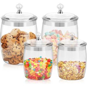 4 Pcs Plastic Cookie Jars with Lid, 128/128/74/74OZ Clear Candy Airtight Sealed Kitchen Pantry Food Large Storage Apothecary Containers & Canisters for Coffee Cereal Pasta Flour Rice Snack