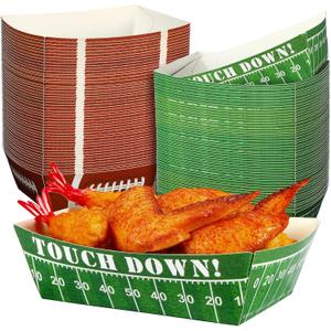 Tatuo 100 Pcs Football Party Decoration 1.1 lb Football Paper Serving Food Trays Disposable Snack Serving Trays for Birthday Party Supplies Sport Game Events Favors Decorations
