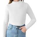 Arshiner Girls Long Sleeve Shirts Lettuce Trim Mock Neck Slim Fit Basic Tops Ribbed Thermal Undershirts Layering Tee White 7-8 Years