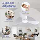 Kviflon 46 Inch Ceiling Fans with Lights, Small Flush Mount Ceiling Fan, Remote/APP Control, 3 Reversible Curved Blades, 6 Speeds, 3 CCT Dimmable Lights for Bedroom, White