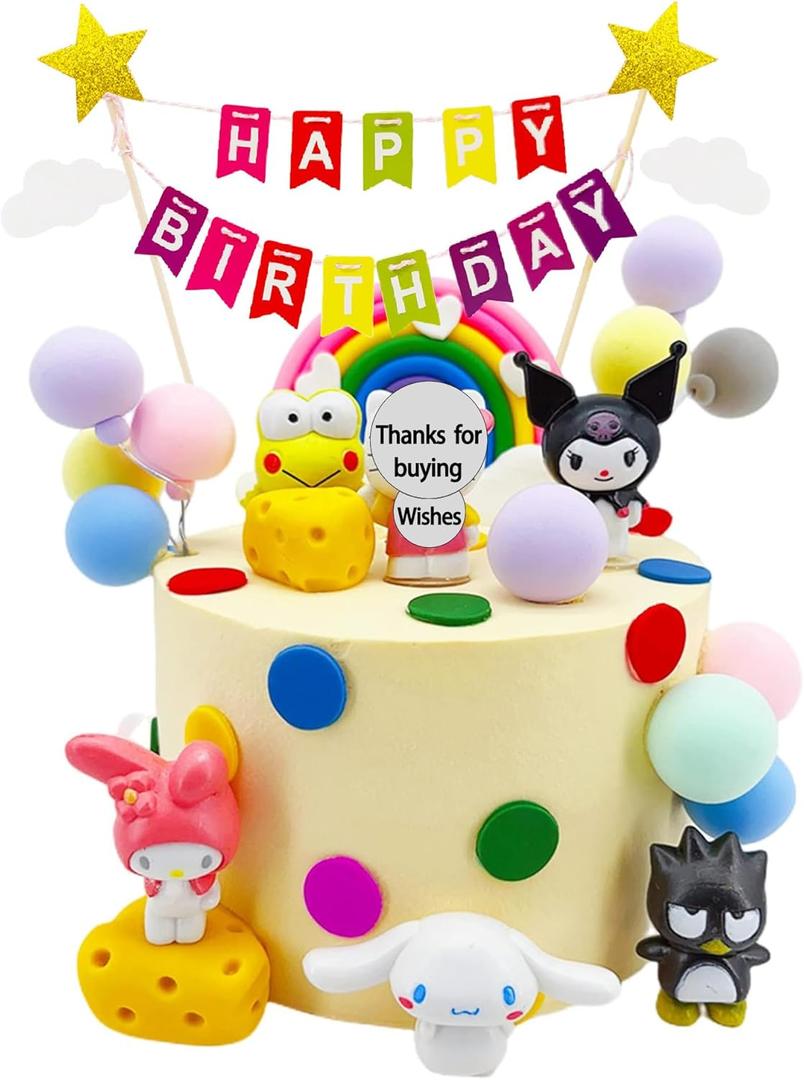 14 Pcs Cartoon Cake Topper Banner Birthday Party Cake Decorations Supplies Set, Mini Colorful Clouds Stars Party Decors Favors Shower Happy Birthday, Celebration