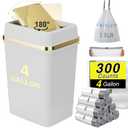 Bathroom Trash Can with Lid 4 Gallon Trash Can Small Garbage Can White Trash Can with 300 Counts Trash Bags for Kitchen Bedroom Office Dorm