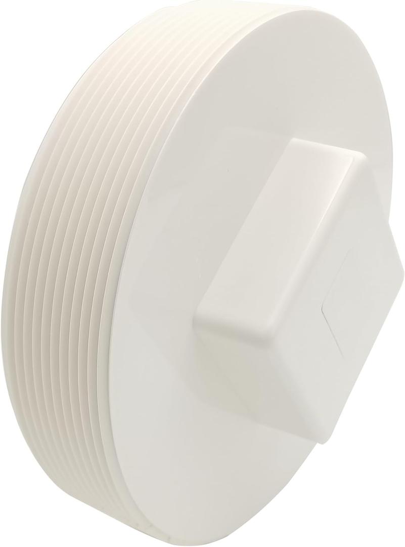 PVC Cleanout Plug, 6" Inch NPT Male Threaded Flush Sewer Cleanout Cap Cover Adapter PVC DWV Pipe Fitting Attached to Sewer and Drain Pipe for Plumbing Drainage Piping Systems