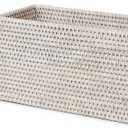 YANGQIHOME Toilet Paper Basket, Rattan Toilet Tank Basket for Bathroom, Wicker Baskets with Lid for Storage, Whitewash