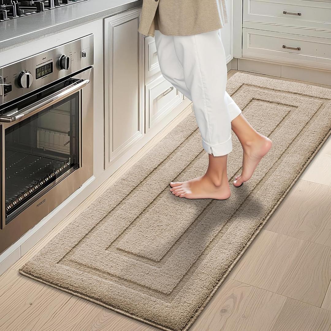 GRANNY SAYS Kitchen Mats for Floor Resist Dirt Kitchen Rugs Non Slip Washable, Large Rug Runner for Sink Laundry Thick Durable Polypropylene Comfort Standing, A-khaki, 1'6" x 4'11" (59" x 19.7")