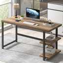 FOLUBAN Computer Desk, Modern Home Office Desk with Storage Shelves, Writing Study Gaming Table for Living Room Bedroom, Rustic Oak, 53 Inch
