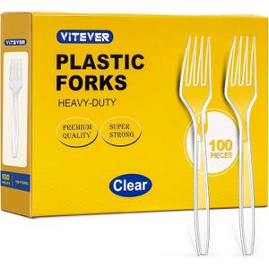 [100 Count] Clear Plastic Forks Heavy Duty, Premium Disposable Forks, Durable Plastic Cutlery for Parties, Picnics, Big Event, Daily Use - Heat Resistant & BPA Free