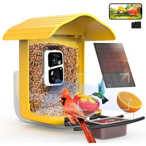 birdsnap PAV-Bird Feeder with Camera,2K HD with 64GB Card, AI Identify Smart Bird House Cam Solar Panel,Live Stream,Motion Detection,Auto Record Video for Backyard Outdoors,Ideal Gift for Bird Lover (Dark Yellow)