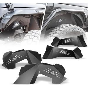 Front & Rear Inner Fender Liners Compatible with Jeep Wrangler 2007-2018 JK JKU 2/4 Door, Heavy Duty Off-Road Black Steel Pair of Inner Fender Liners Flares 4 PCS