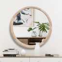 CONGUILIAO Round Mirror, 30 Inches Wood Mirror, Wall Decorative Circle, Nature Big Bathroom Large Vanity Farmhouse for Living Room Bedroom Entryway