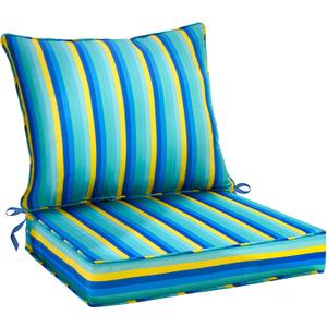 Outdoor Deep Seat Cushion Set 22 x 22 Inch, Waterproof Fade Resistant Patio Furniture Deep Seat & Backrest Cushion Set with Removable Cover for Pation Furniture (Stripe Beach, 22" x 22" + 22" x 19")