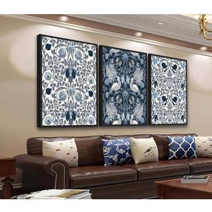 Large Framed Abstract Wall Art - Natural Framed Canvas Pictures for Living Room Modern Canvas Prints Grey Blue for Bedroom, Black Float Frame Art for Home Office Kitchen Decor 16" X 24" X 3pcs