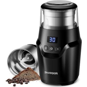 SHARDOR Adjustable Coffee Grinder Electric, Super Silent Electric Coffee Bean Grinder with Time-Memory Adjustment and Multi-Functional Stainless Steel Cup for Spices, Herbs, and Nuts Grinding, Gray (1 Bowl, Dark black)
