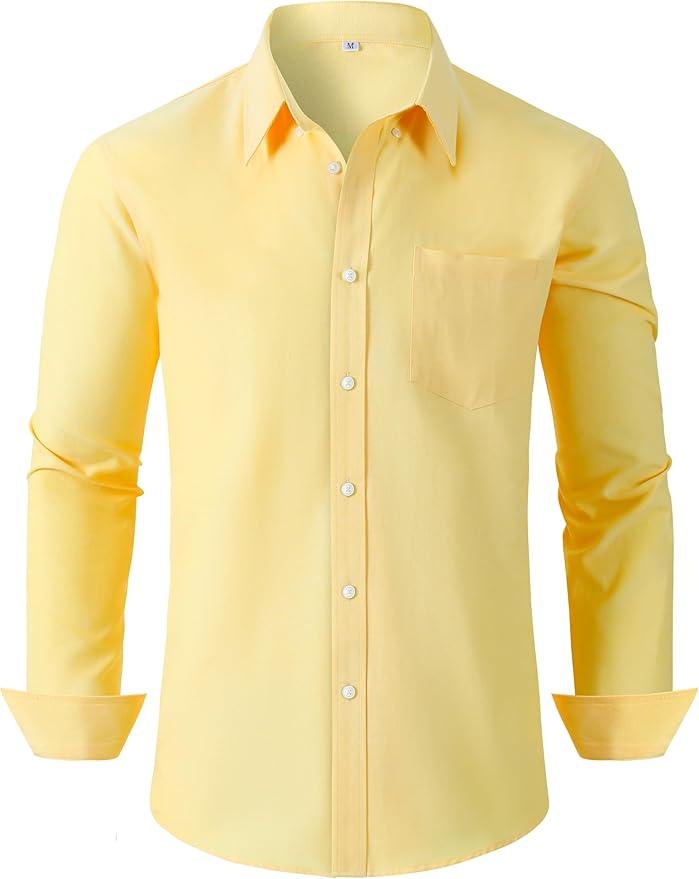 Grade 3.5 Wrinkle-Resistant Men's Lightweight Oxford Dress Shirts Long Sleeve Business Casual Pocket Shirt, Size XL