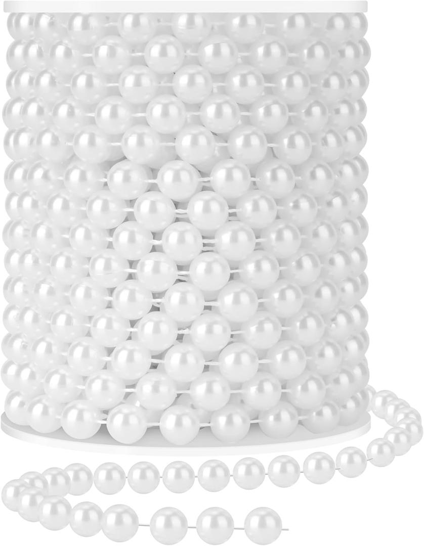 Faux White Pearl Beads Garland - 10mm Christmas Tree Beads 11 Yards White Pearl Strands Spool Pearl String Bead Roll for Wedding Party Christmas Tree Decoration(10mm 11Yards, White)