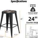 Metal Bar stools Set of 4, Upholstered Counter Height Bar Stools with Metal Legs, 24 Inch Industrial Barstools for Kitchen Island, Cafe (Black)