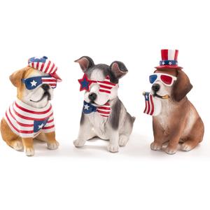 Valery Madelyn 4th of July Puppy Decorations, Memorial Day Decor for Home, Medium 3Pcs Patriotic USA 250th Anniversary Decorations, Stars and Stripes Dogs Figurine for Independence Day Labor Day