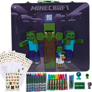Innovative Designs Minecraft Kids Deluxe Activity Set with Carrying Tin, Coloring Sheets, Tattoos, Stickers, & Art Supplies