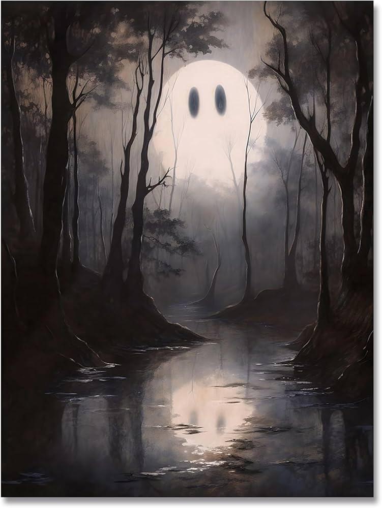 Halloween Decor Wall art Prints Dark Forest Ghost Ghost Poster art Holiday Art Gifts 16x24in Unframed