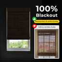 UNISHADES Cordless Bamboo Roman Shades for Windows, 100% Blackout Backing Fabric for Light Blocking, 20" W 64" H - Penang Teak