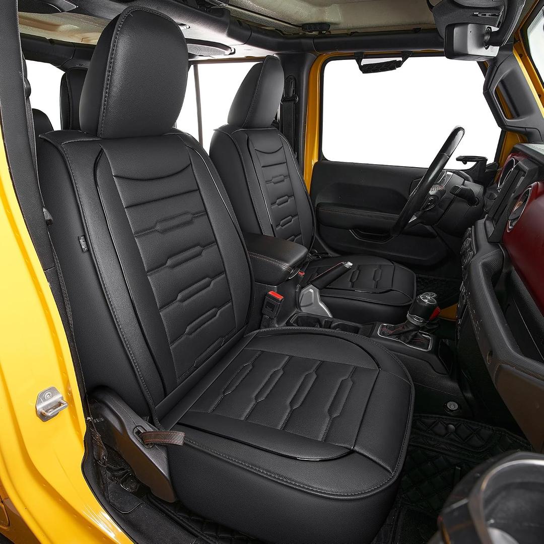AOMSAZTO Fit for Jeep Wrangler JL 4-Door 2018 2019 2020 2021 2022 2023 2024 2025 2026 Car Seat Covers Full Set Waterproof Faux Leather Pickup Seat Cushions 5 Seats, Black