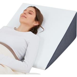 Bed Wedge Pillow for Sleeping, 8" 24" 24" Triangle Pillow Wedge, Cooling Memory Foam Top, Elevated Support Wedge Pillow - Removable Washable Cover (24*24*8 Inch, Gray White)