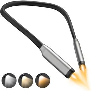 Book Light LED Neck Reading Light,Bendable Rechargeable Book Light for Reading in Bed,Eye Friendly - 3 Colors & 3 Brightness Levels Perfect for Bookworms Kids Crafts Knitting Travel (Gray)