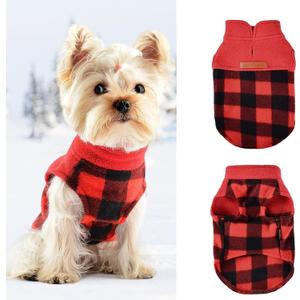 Red Plaid Print Fleece Vest Dog Sweater Winter Pet Clothes for Small Dogs Boy Girl Warm Pullover Puppy Sweater Soft Stretchy Pet Fleece Vest Chihuahua Clothes (Plaid Red, X-Small)