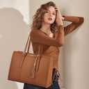LOVEVOOK Laptop Bag for Women 15.6 inch Lightweight PU Laptop Tote, Large Capacity Computer Bag with Clutch Purse for Business, Work, Office, Travel, School, Casual (Brown & Leather)