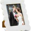 Yalikop Scalloped Marble Picture Frame Display Photos Tabletop Display White Frame Home Picture with Acrylic Transparent Board Decor for Bookshelf Table Home(5 x 7 Inches)