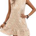 PRSFPN Women's Ruffle Hem Jacquard Dress Casual Sleeveless Tank Floral Mini Dress Smock Wedding Guest Dresses (Beige, XX-Large)