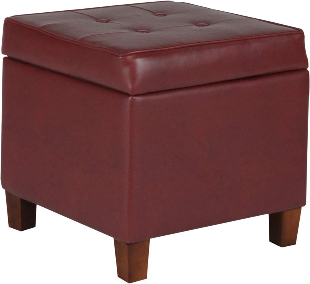 HomePop Ottoman Storage Bench, Red, Faux Leather (Red)