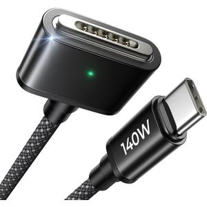 LISEN USB-C to Magnetic 3 Cable (3.3FT/Black) for M4 MacBook Air Pro Charger, 140W Magnetic Safe 3 Cable for MacBook Air (15''/13'' M4 2025, M3 2024, M2 2023, M2 2022), Pro (16"/14" 2024/2023/2021)